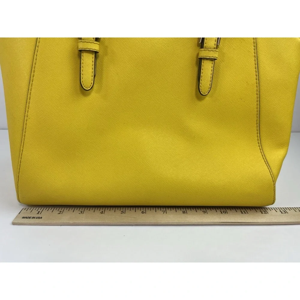 Michael Kors Ciara Large Saffiano Leather Top Zip Satchel Tote Bright Yellow